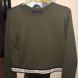 Military green logo tape crop sweater